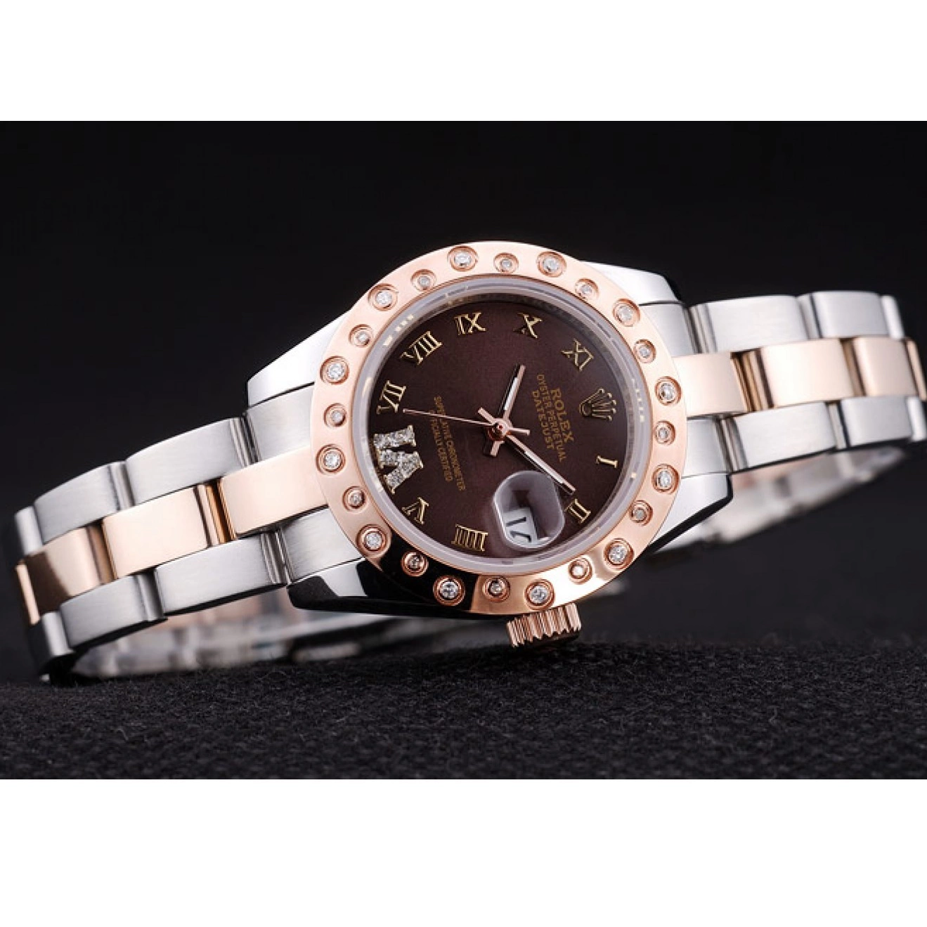 MiroTime 0809 Rolex Datejust Diamonds Rose Gold Polished Bezel Brown Dial 7475